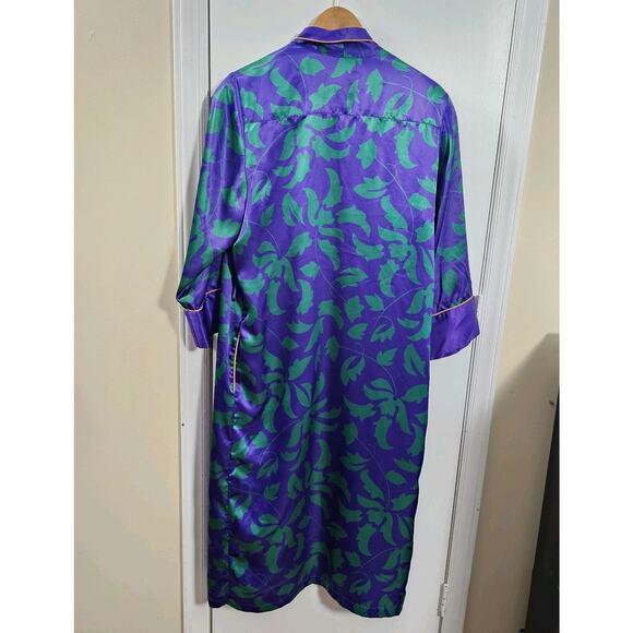 VTG Victoria's Secret Gold Label Purple Green Floral Gold Piping Robe Sz P/S - Picture 4 of 4